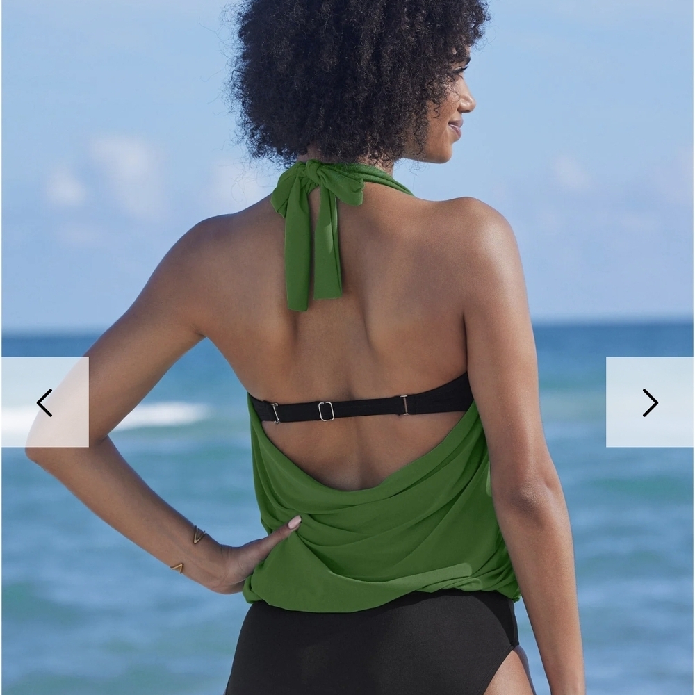 Nwot VENUS TEAL/BLK  ONE PIECE Tie Halter SWIM w/ Sexy BRA Top - Picture 3 of 5